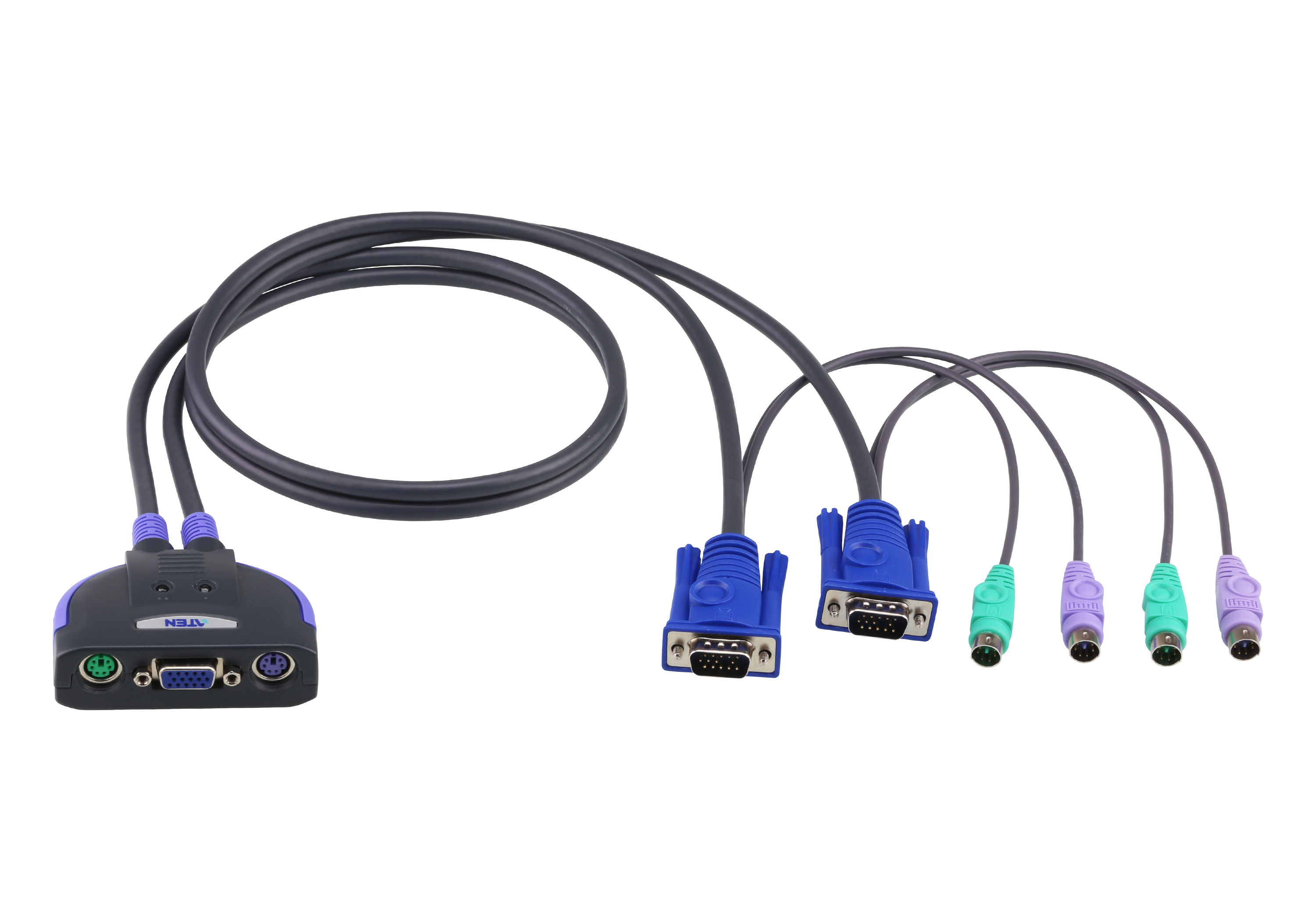 Commutateur KVM à câble VGA/audio USB 2 ports (1,8m) - CS62U, ATEN