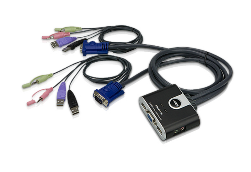 2-Port USB VGA Cable KVM Switch with Remote Port Selector - CS22U, ATEN  Cable KVM Switches