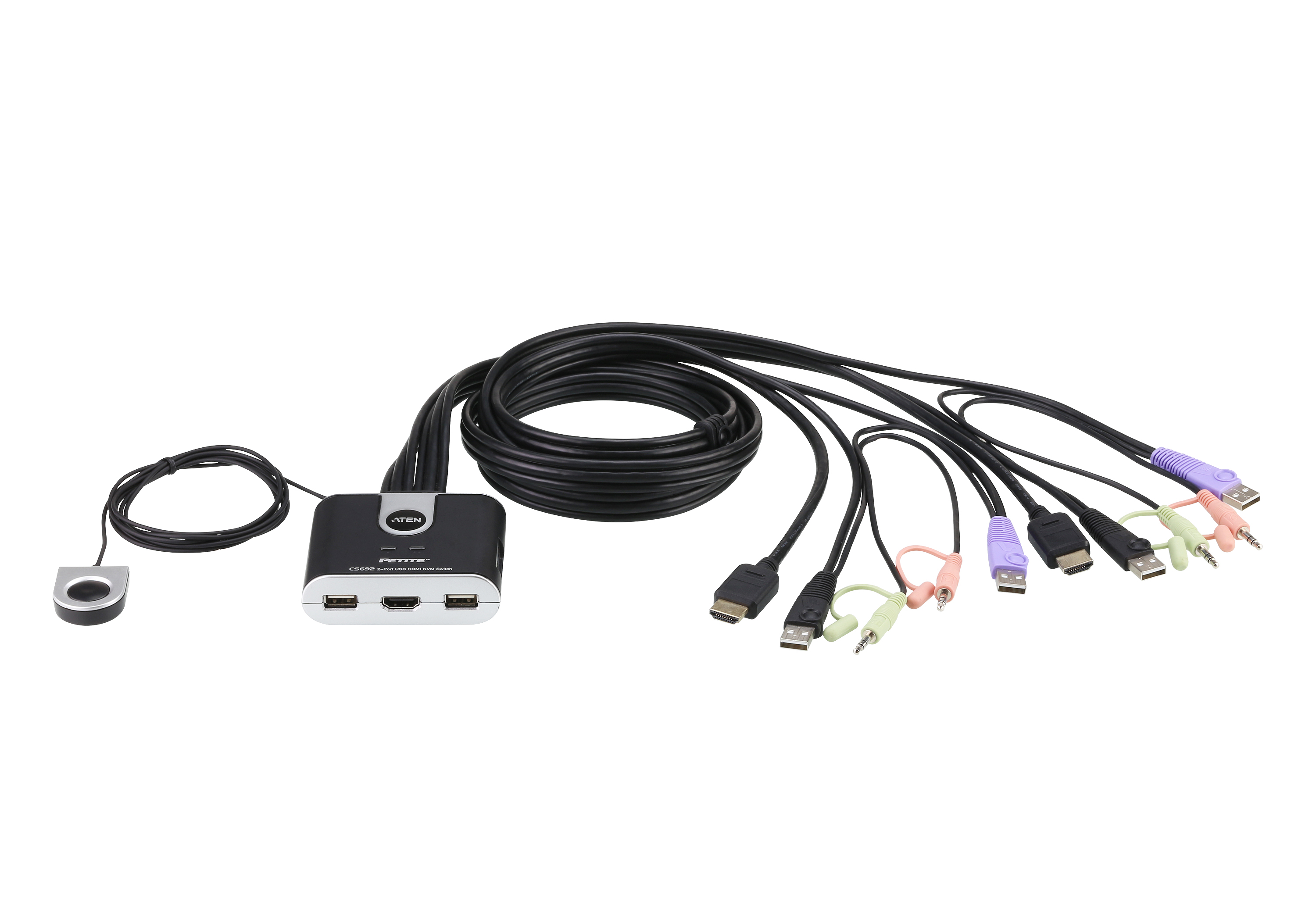 Switch USB HDMI/Cabo Audio KVM de 2 portas com seletor de porta remota