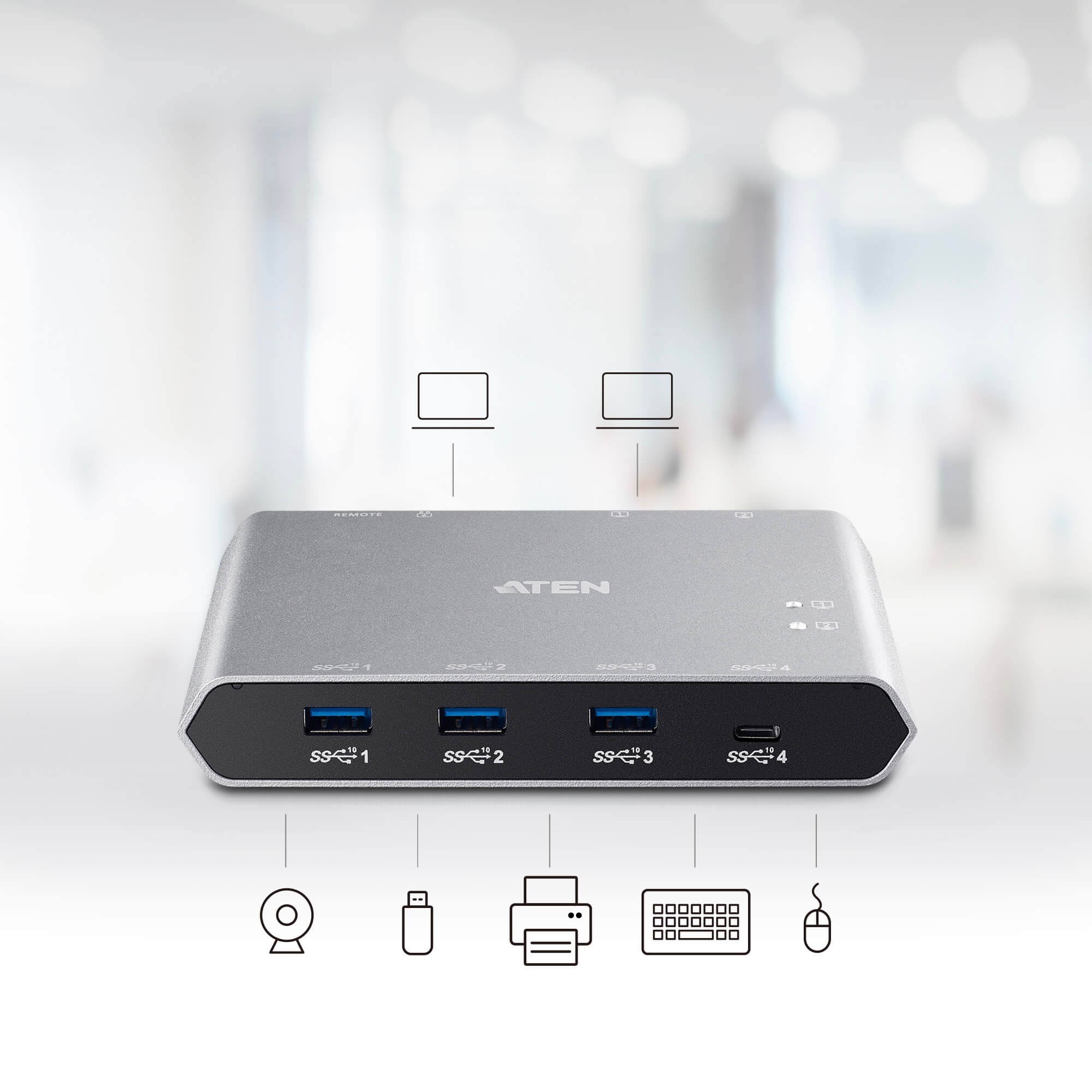 2-Port USB-C Gen 2 Sharing Switch with Power Pass-through - US3342