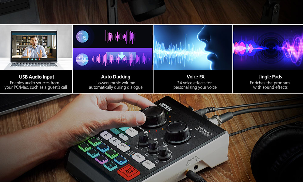 Podcast AI Audio Mixer  MicLIVE™ 6-CH - UC8000, ATEN Capture